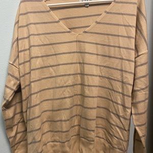 Oatmeal and gray striped sweater, NWOT. Large.